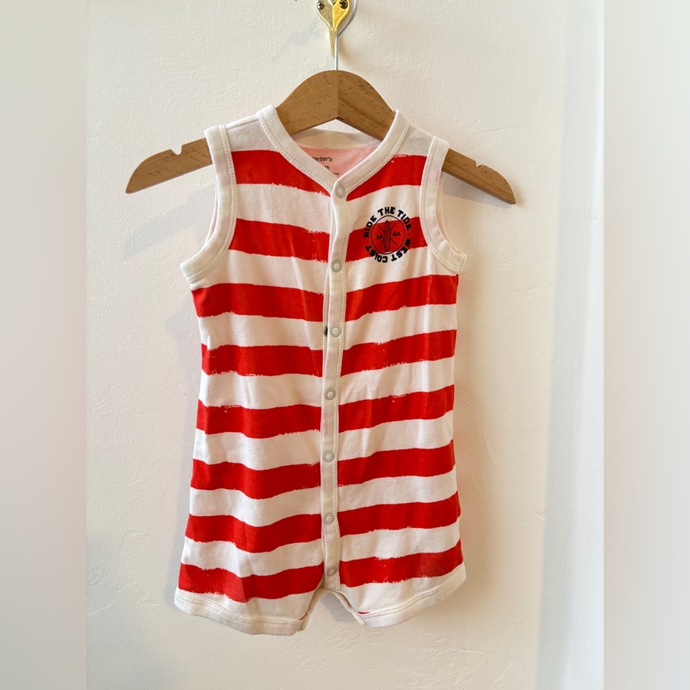 Carter's Red and White Striped Sleeveless Bodysuit